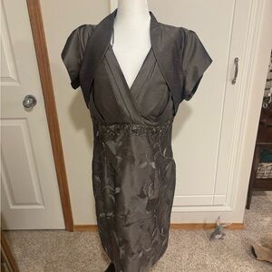 JS Collections Gray Sheath Dress with Flutter Sleeves and V-Neck